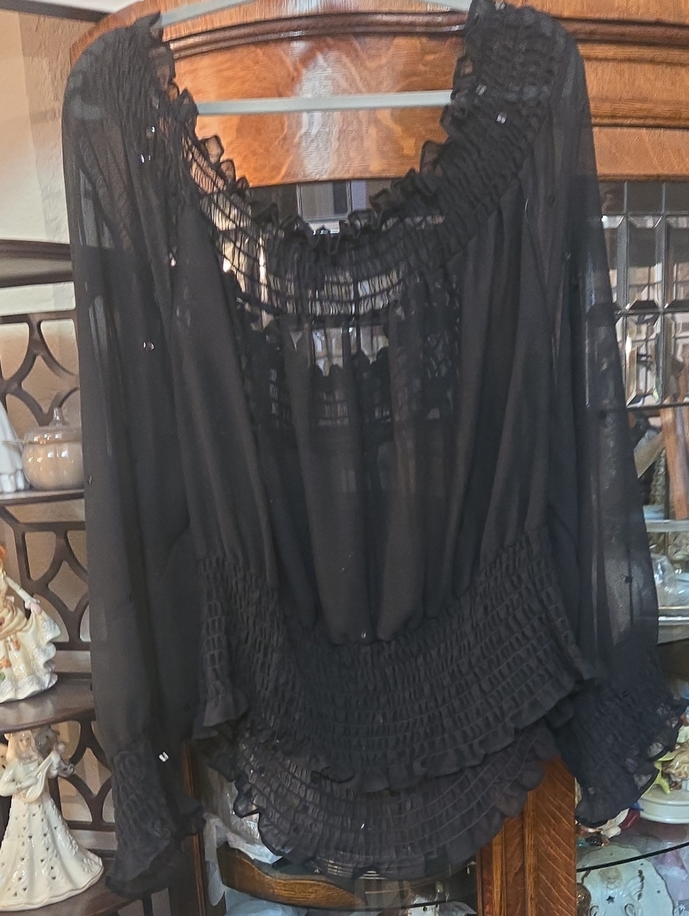 Blue Plate Black Sheer Ruffle-Neck Blouse - Picture 4 of 4